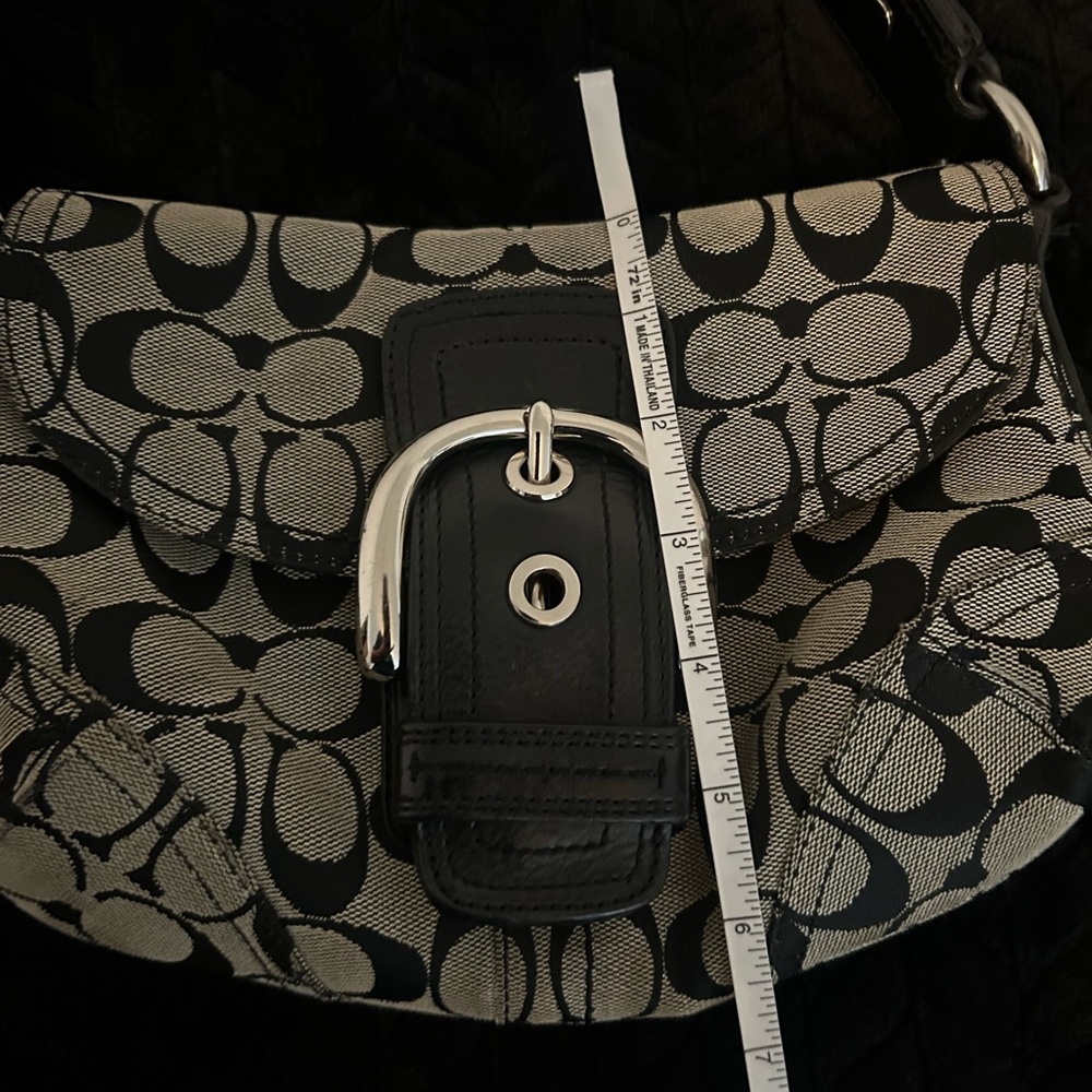 Coach Black & Khaki Signature Canvas Shoulder Bag with Buckle Accent - Picture 6 of 6
